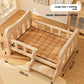 Large solid wood pet bed with a woven summer mat, outer 58 x 42 x 30 cm