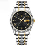 Gold Accented Black Dial Steel Strap