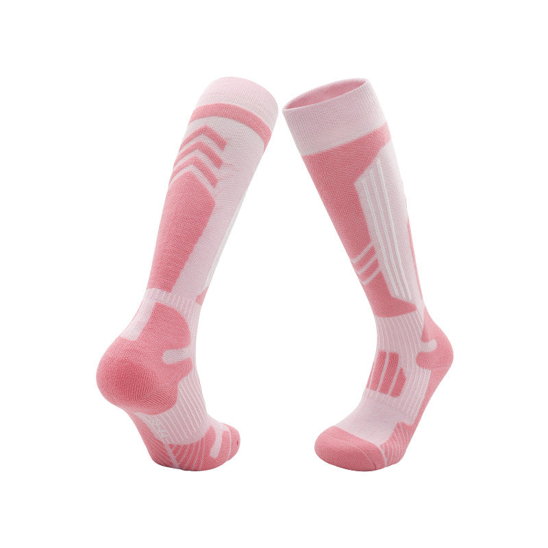 Cushioned ski socks with SPORT knit lettering on the leg and a reinforced heel and toe