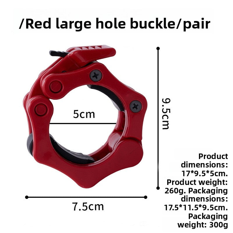 Red large hole barbell collar with a lever, 5 cm bore, 7.5 by 9.5 cm, 260 g size chart