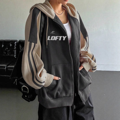 Hooded Loose Fit Color Block Sweatshirt