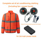 Orange hi-vis fan jacket shown with the USB fan pair and power bank set