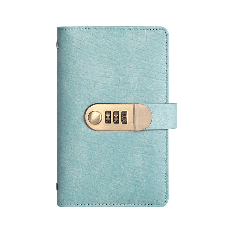 Lake blue combination lock banknote holder book closed with brass three dial lock and snap
