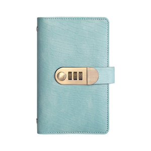 Lake blue combination lock banknote holder book closed with brass three dial lock and snap