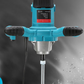 Front of the power mixer showing motor housing, speed dial and galvanized S-shaped mixing rod