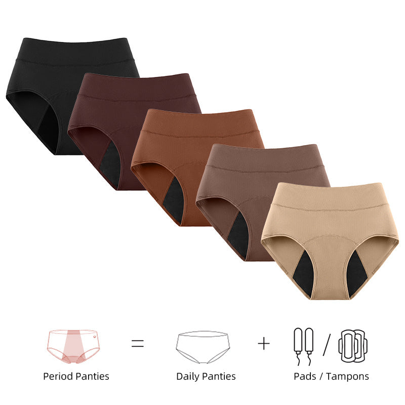 Diagram of period underwear next to daily briefs with pad and tampon icons