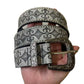 Back of the grey western belt showing the holes for the pin buckle and studded edges