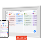 White framed touchscreen calendar shown in a kitchen keeping the family schedule visible