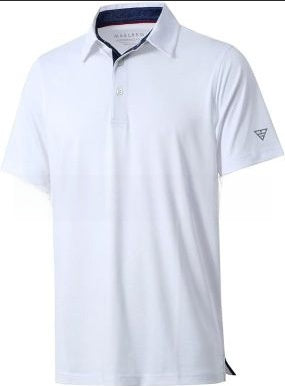 Men's short sleeve polo shirt with a solid body and a printed contrast collar, fitted cut in light polyester