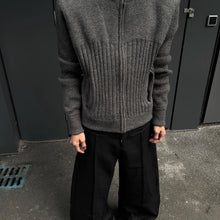 Mens High Neck Zip Front Ribbed Knit Cardigan