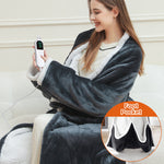 Wearable heated blanket spread flat showing full 127x177cm coverage