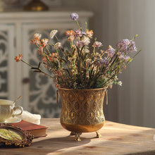 Retro Gold Iron Flowerpot with Pierced Lace Pattern and Ring Handles