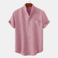 Mens Stand Collar Casual Button Down Short Sleeve Shirt