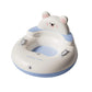 Cream and blue inflatable snow ring with a bear face backrest and two side handles on a white background