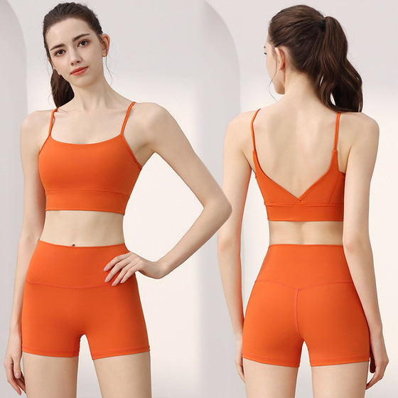Womens V-Back Sports Bra and High-Waist Shorts Set