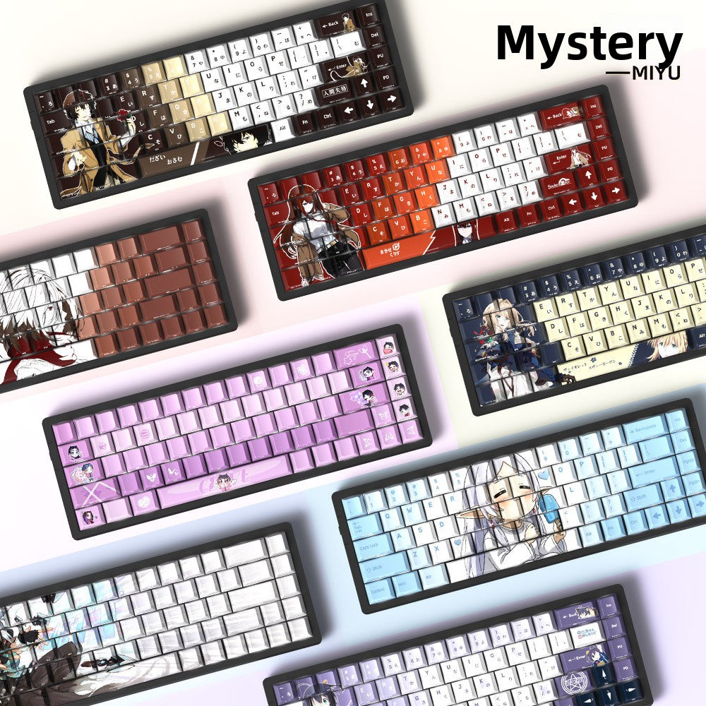 Anime keycap set front view with side-engraved legends on the front face