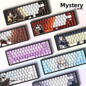 Anime keycap set front view with side-engraved legends on the front face