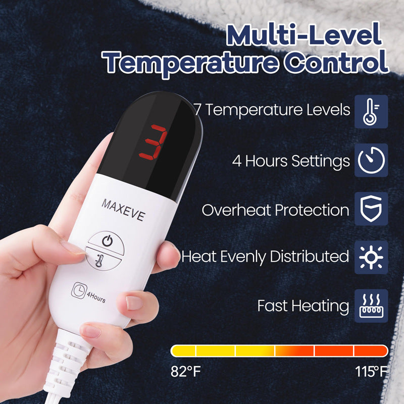 Handheld controller with red digital display, 7 temperature levels, 4 hour setting and overheat protection icons