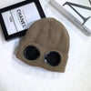 Unisex Knitted Winter Hat with Goggles – Windproof Ski Beanie with Ear Protection - Khaki