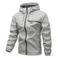 Light Gray hooded zip jacket with drawstring hood and chest zip pocket, option image for size XS