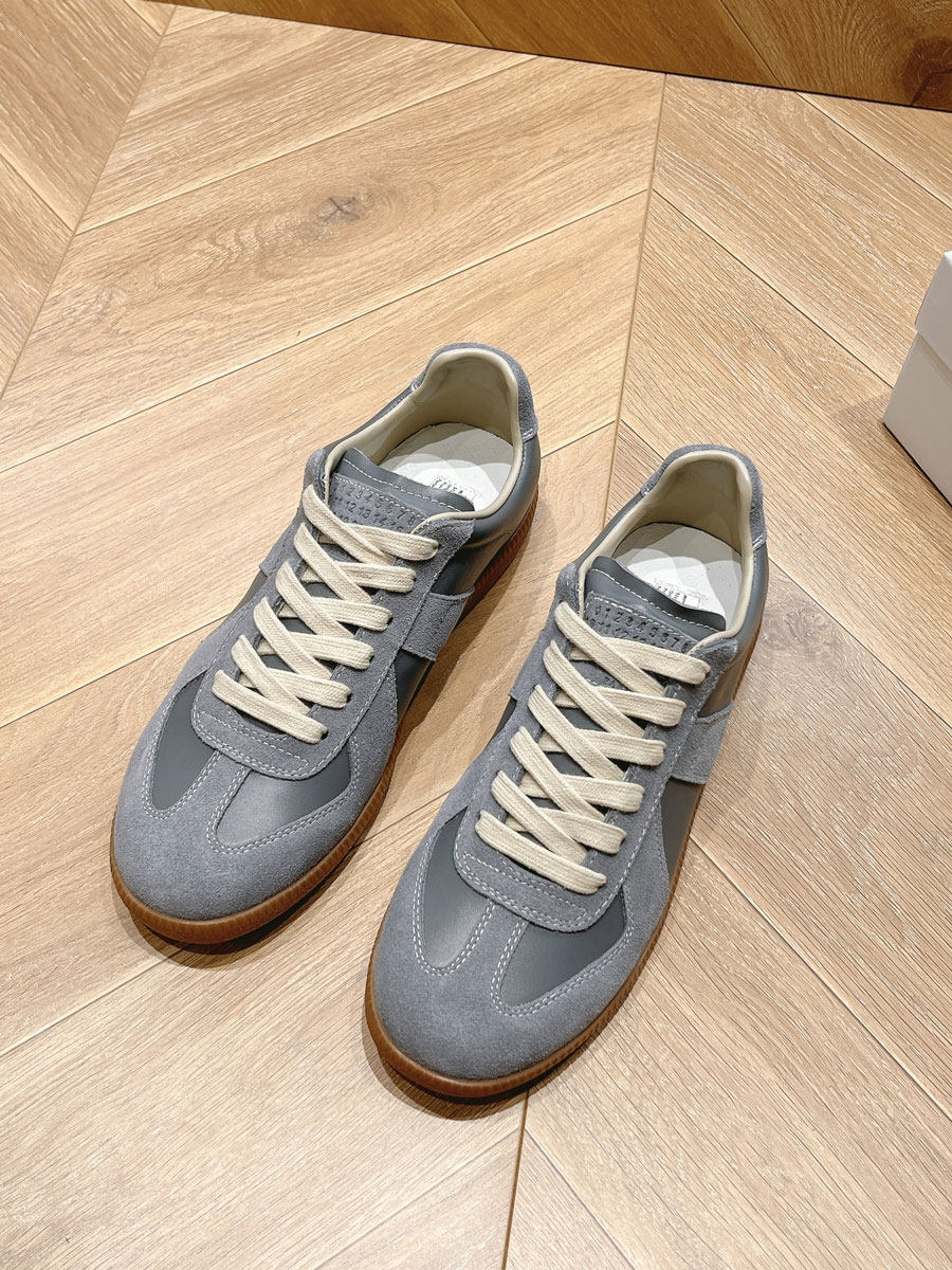 Genuine Leather Lace-Up Flat Sneakers | side profile angle shot