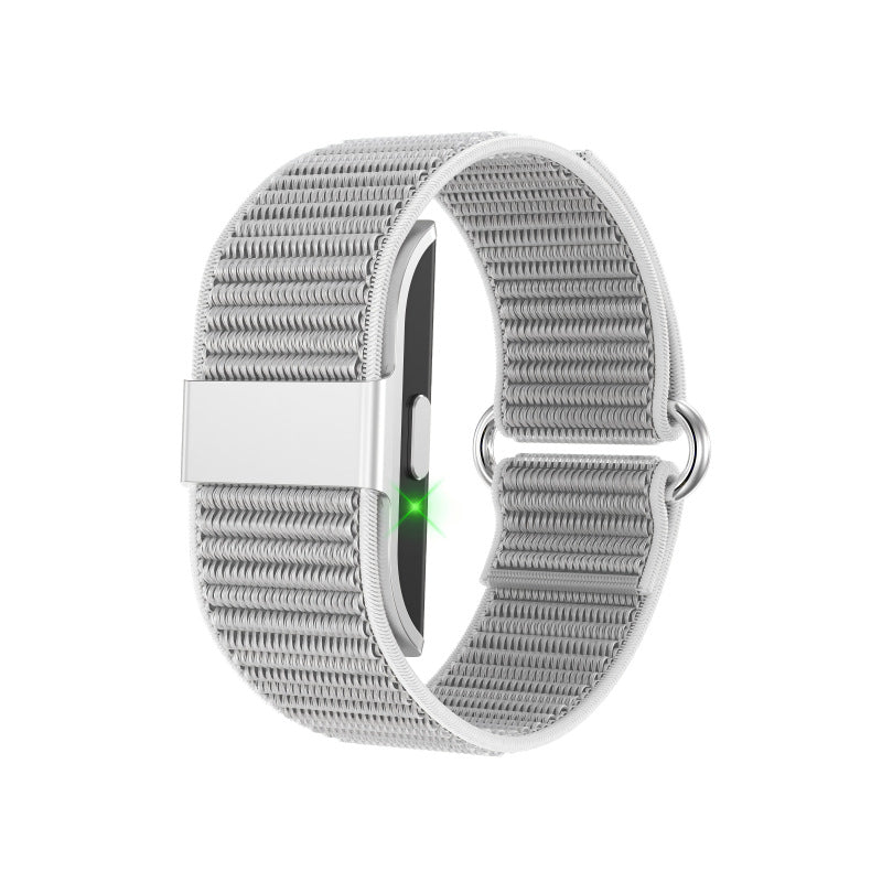 Silver grey woven nylon tracker band with a matching metal keeper