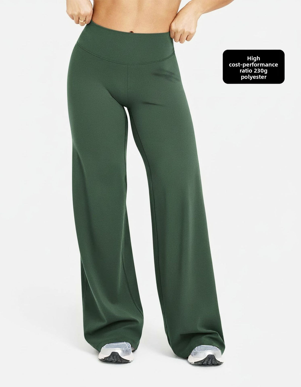 Contoured seam high waist wide leg pants on a standing model