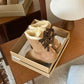 Chestnut mid-height boots with two bows and shearling cuffs in a box, Chestnut Double Ribbon Thin Sole option, size 39