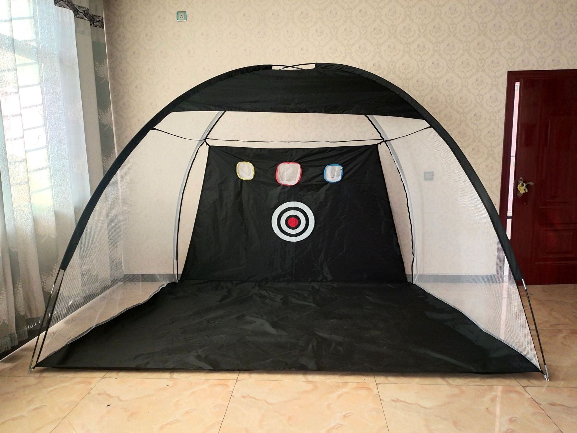 Indoor golf practice net strike net | evening warm ambience styling