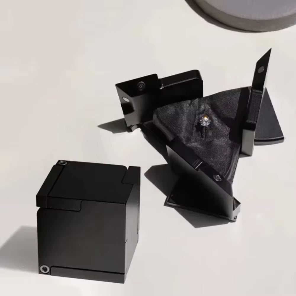 New Rotating Kinetic Energy Ring Box Cool Portable Mechanical Deformation Jewelry Box Cube Boxes Jewelry Storage Box