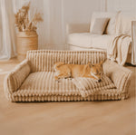 Sofa style plush pet bed with a raised bolster on three sides and a loose cushion, for cats and dogs
