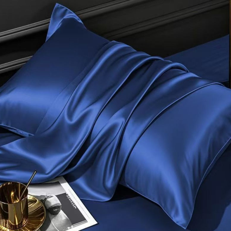Close view of the cool smooth satin finish surface of a polyester pillowcase
