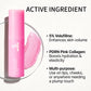 Pink collagen balm skincare product, showing the balm stick held beside the face