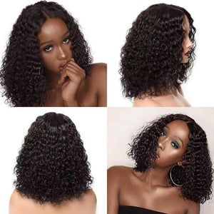 Model wearing the short water wave curly bob wig, front view