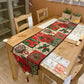 Christmas table runner with poinsettia, holly, pinecone and gift patchwork pattern on a wooden table, 33x240 cm option
