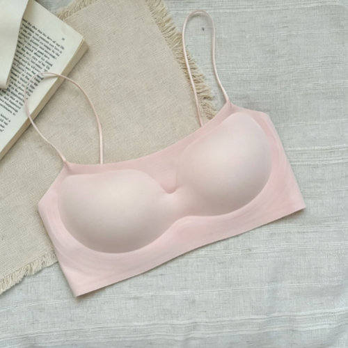 Womens seamless wireless bralette in cream white, low back view