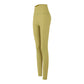 Women's high-rise yoga leggings with a wide waistband, worn on a plain studio backdrop