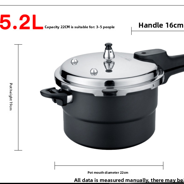Aluminum pressure cooker shown over a gas flame with the locking lid sealed shut