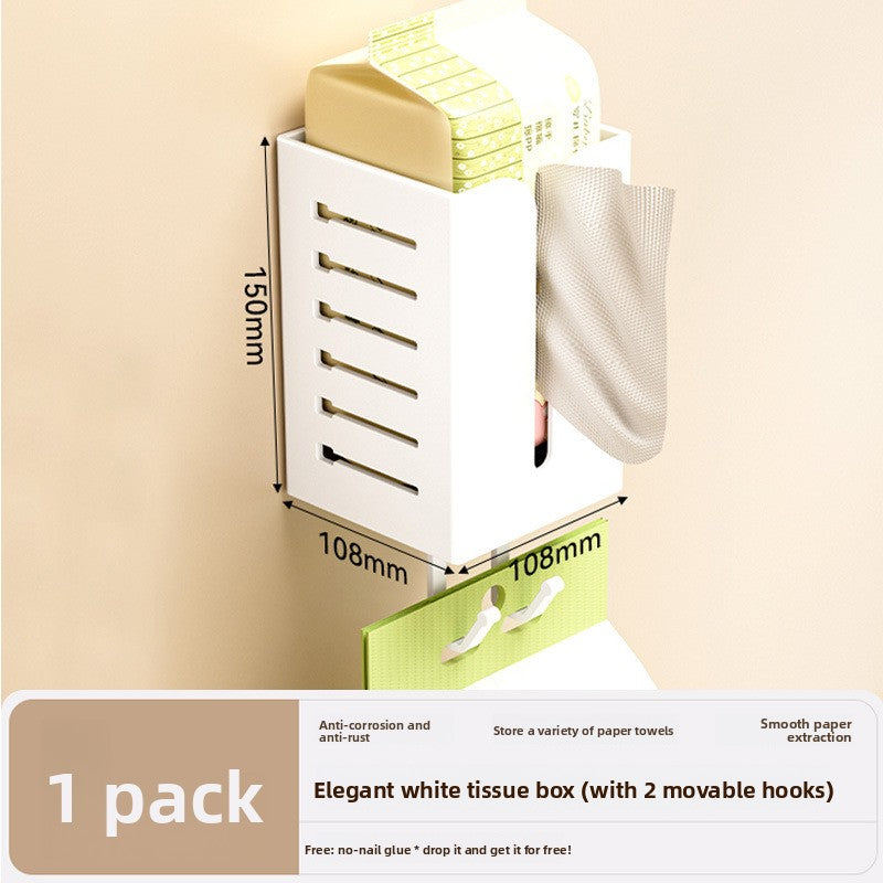 Bathroom tissue holder shelf holding a diffuser, phone and small items on top