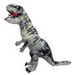 Inflatable T-Rex costume standing tall, the mesh viewing panel tucked into the underside of the neck