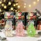 Jelly squishy snowman, Santa and Christmas tree squeeze toys in a row