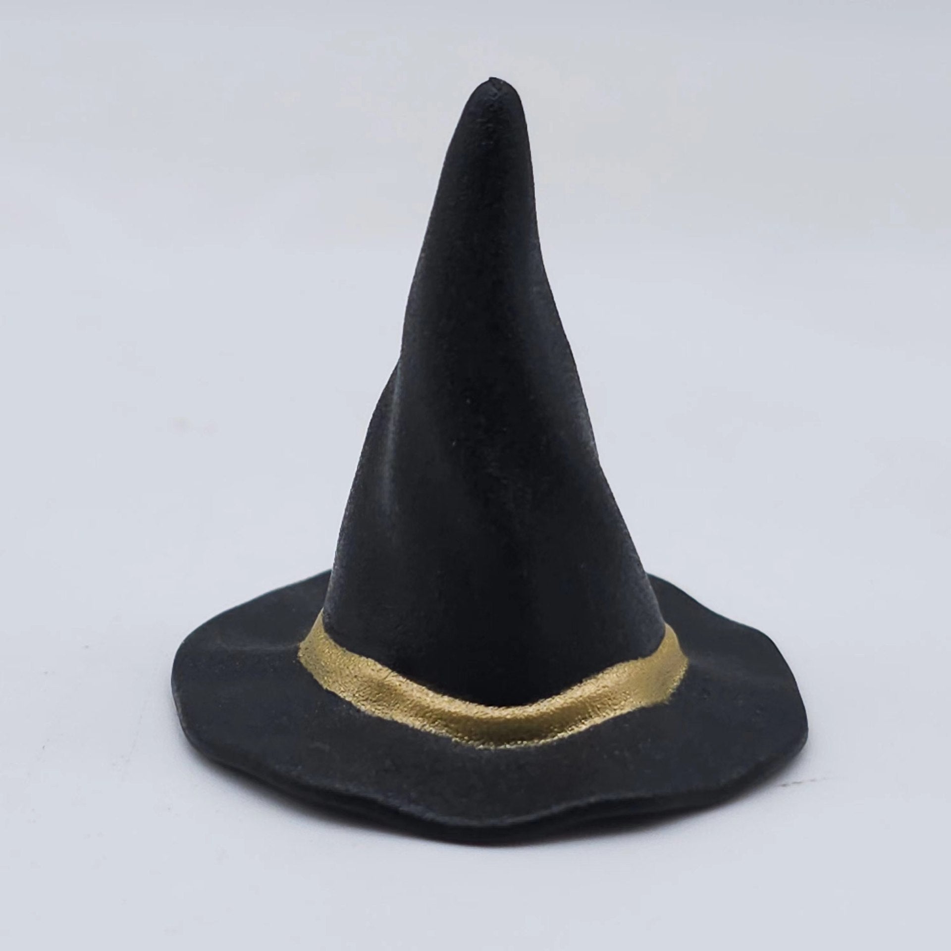 Miniature witch hat ornament in moulded PVC with a contrast band, in black, purple or orange