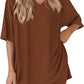 Caramel milk silk V neck loungewear set, oversized top and matching shorts, size M