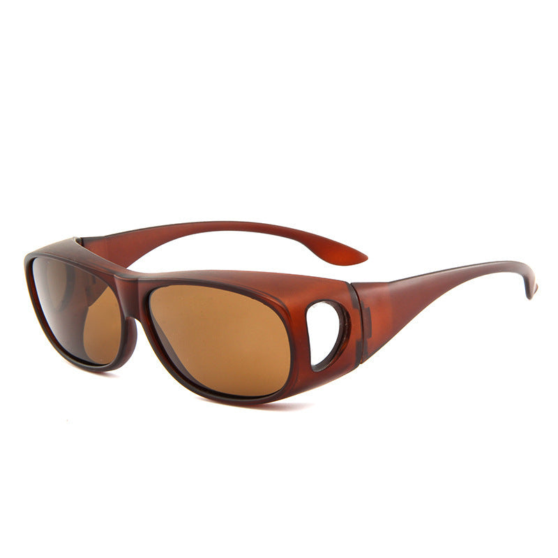 Tortoise brown wraparound polarized sports sunglasses with brown lens side view