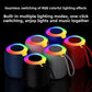 Black Bluetooth speaker with glowing ambient light ring around the base and wrist strap