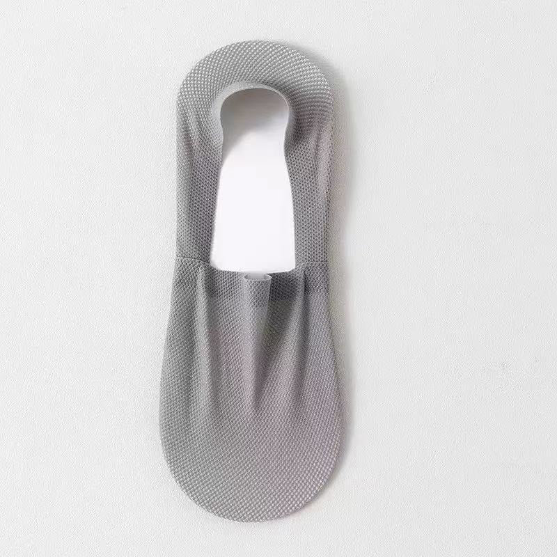 Flat pair of men's cotton sole invisible socks with silicone anti-slip heel grip