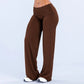 Women's fold over waist wide leg yoga pants in chestnut brown