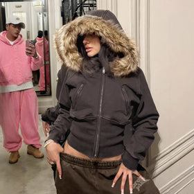 Women's Fur Patchwork Sweatshirt Jacket
