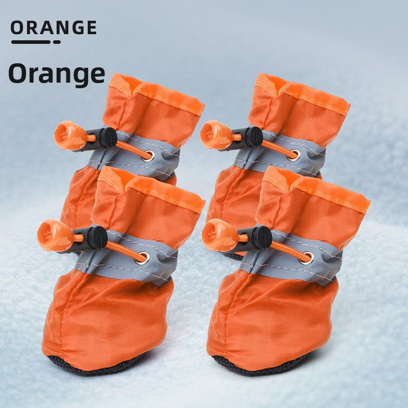 yellow non slip dog boots with reflective ankle band for night walks