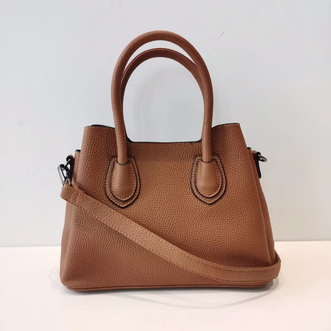 Khaki cowhide crossbody bucket bag front view